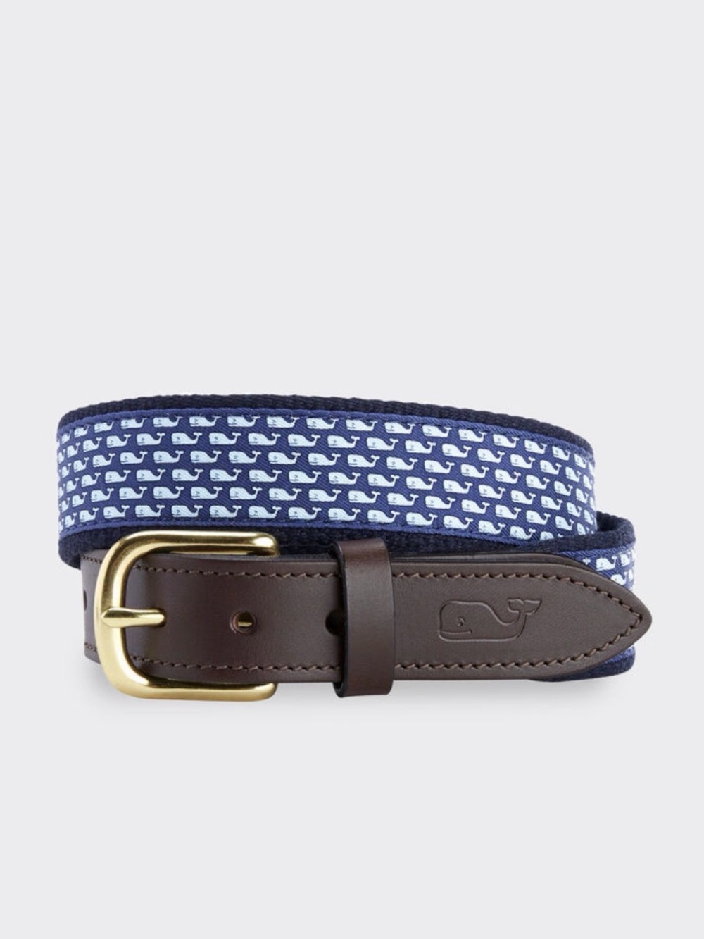 Vineyard Vines Navy, Brown and White Whale Print Kids Belt Size 26